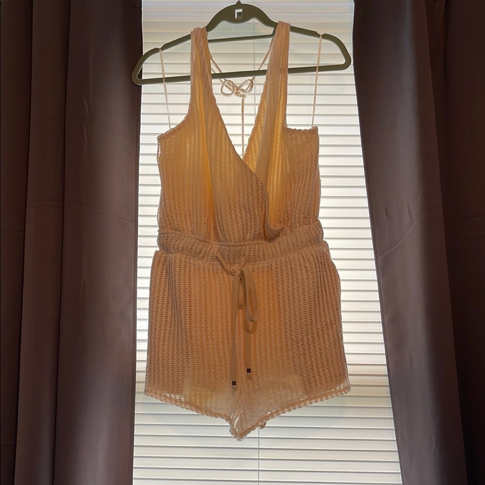 Beige Knit Sleeveless Romper